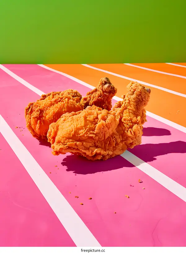 Fried Chicken on Pink and Orange Stripes