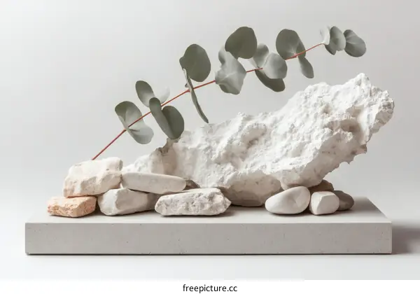 Modern Abstract Arrangement of Stones and Eucalyptus