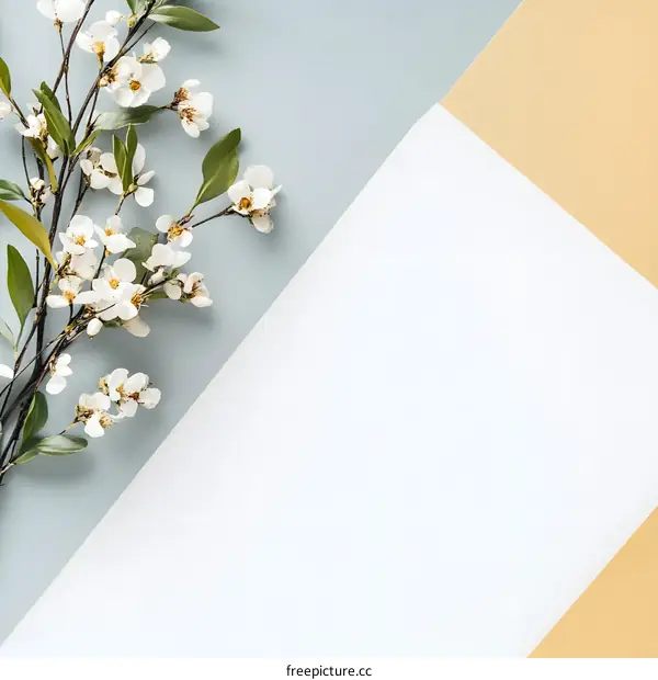 White Flowers on a Blue and Yellow Background