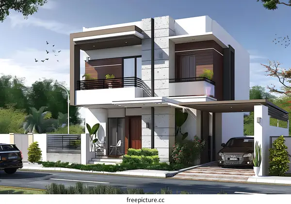 Modern Two Storey House Design with a Carport