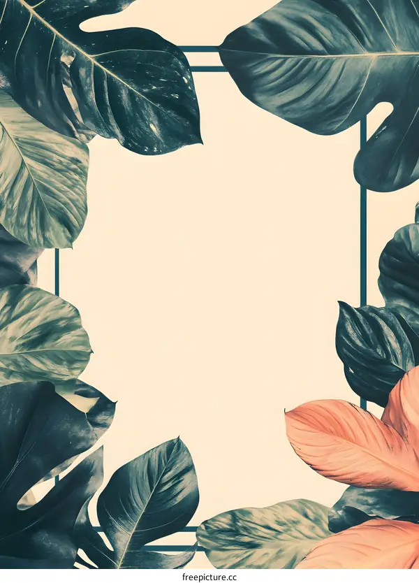Tropical Leaves Frame Border Background