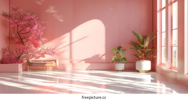 Pink Interior Design with Plants and Soft Light