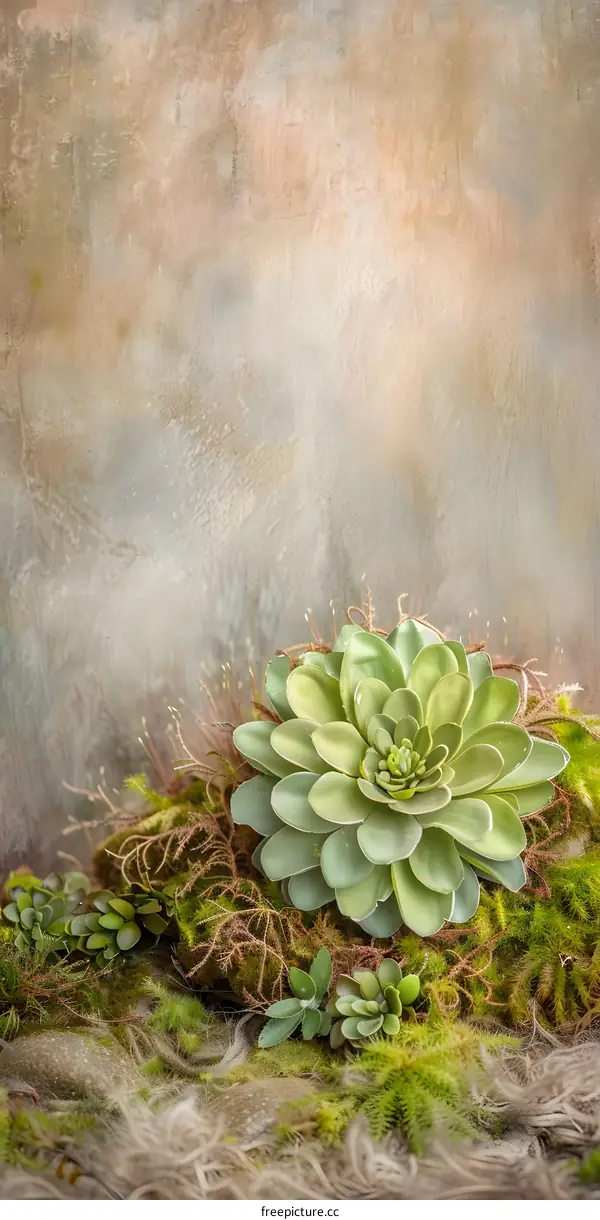 Succulent Plant on Brown and Green Background