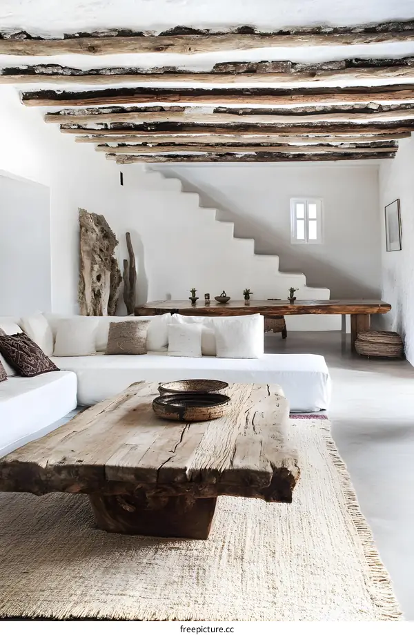 Rustic Wooden Coffee Table in Minimalist Living Room Interior Design