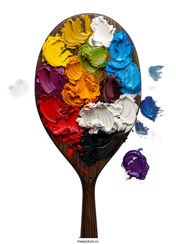 [Transparent Background PNG]Colorful Oil Paints on a Wooden Palette
