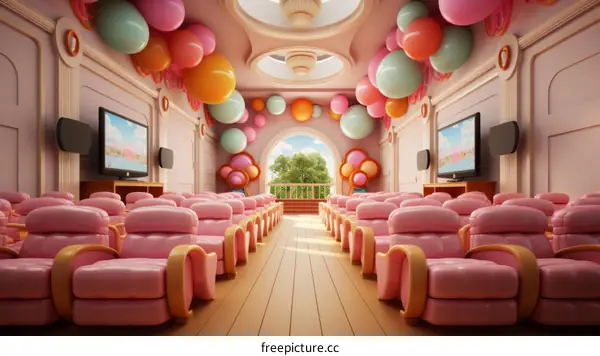 Pink Living Room Decorated with Balloons