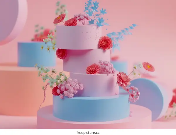 Pastel Colored Geometric Shapes with Floral Decor