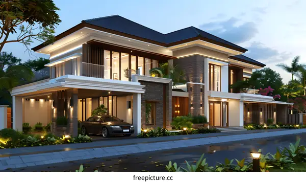 Modern Luxury Villa Exterior Design With Carport