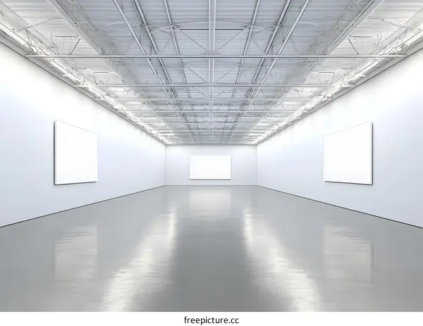 Empty White Gallery Room Interior with Modern Design
