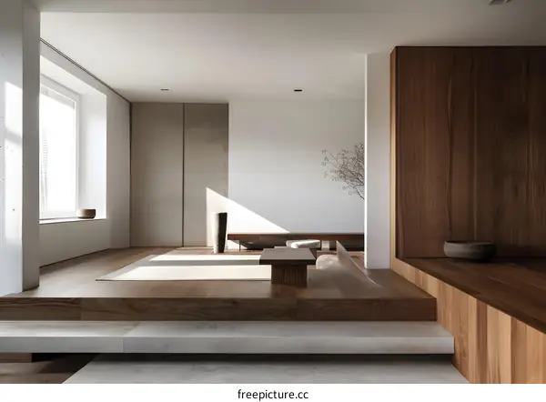 Modern Minimalist Interior Design With Wooden Flooring And White Walls