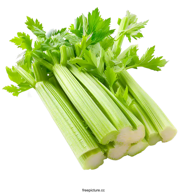 [Transparent Background PNG]Fresh green celery stalks