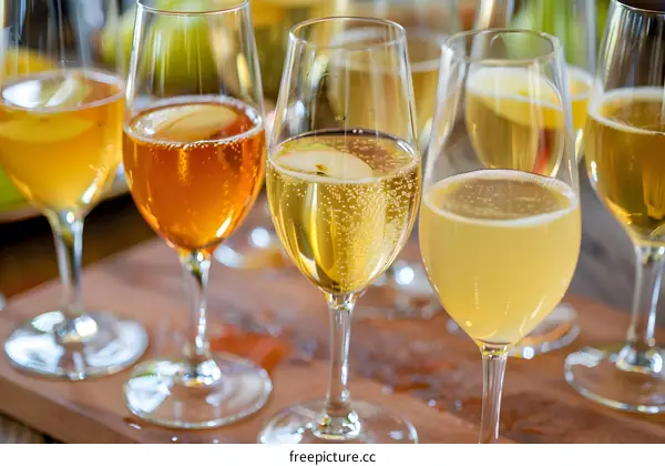 Close Up Of Glasses Of Sparkling Apple Cider
