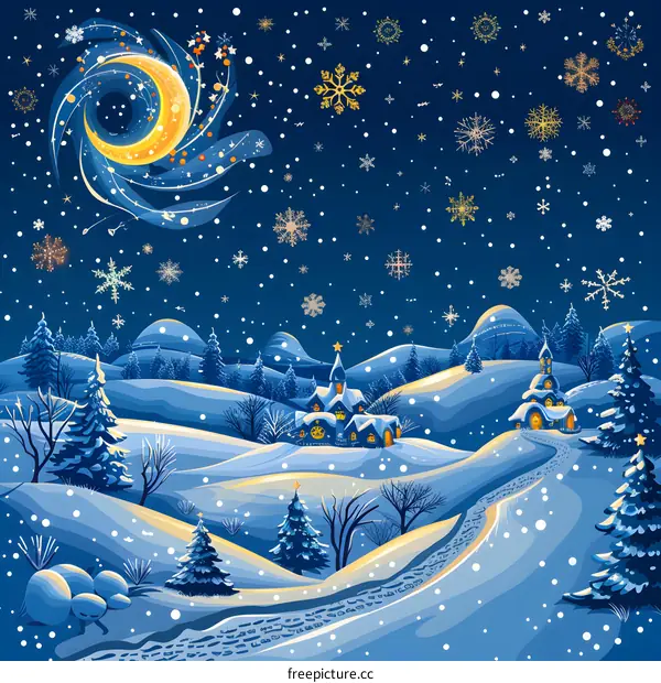 Christmas Landscape with a Crescent Moon