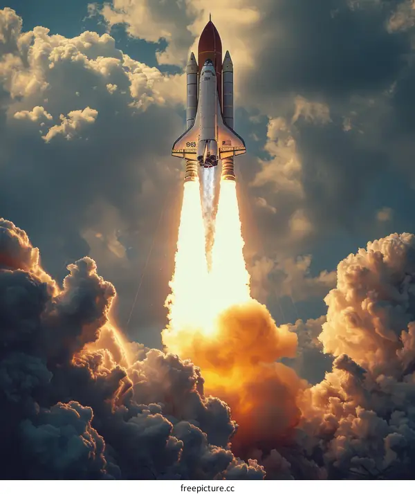 Space Shuttle Atlantis launching into space