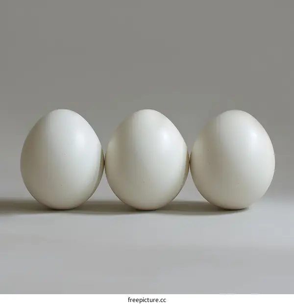 Three white eggs on a white background