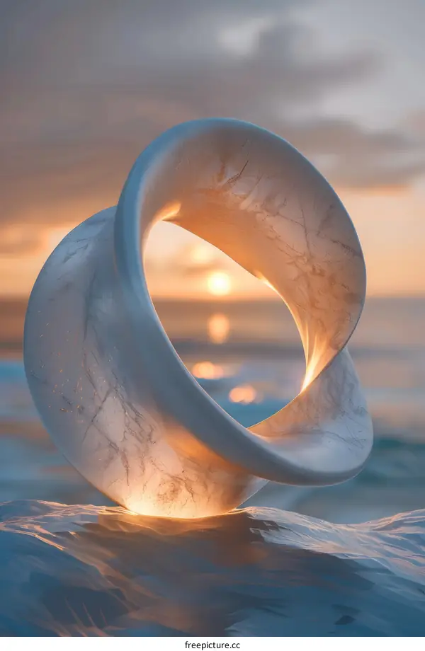 White Marble Sculpture on Beach Sunset