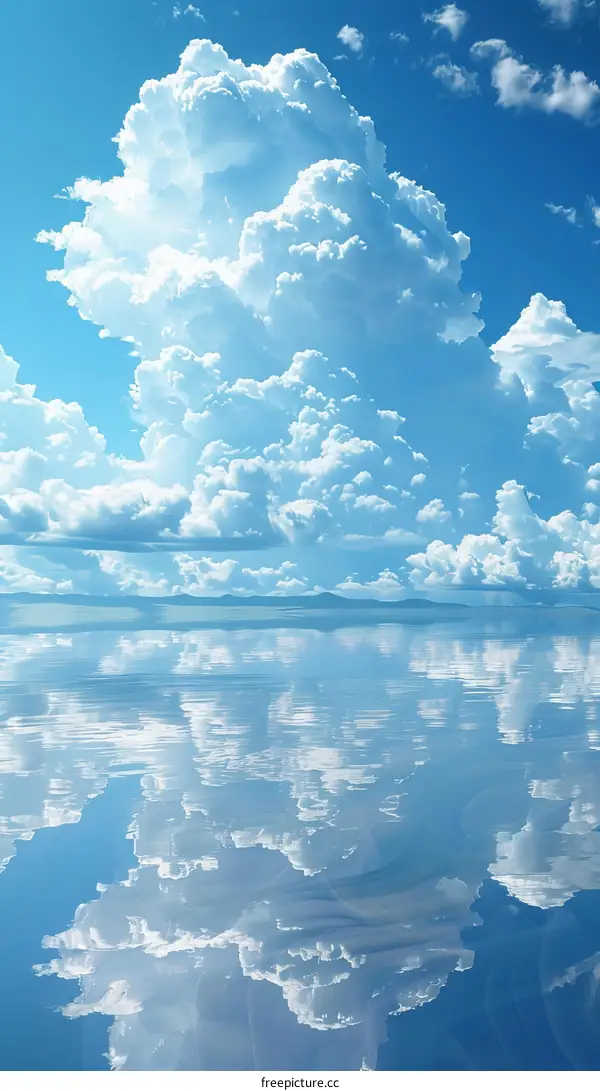 Serene Lake Reflection with Blue Sky and Clouds