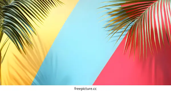 Tropical Palm Leaves on Colorful Background