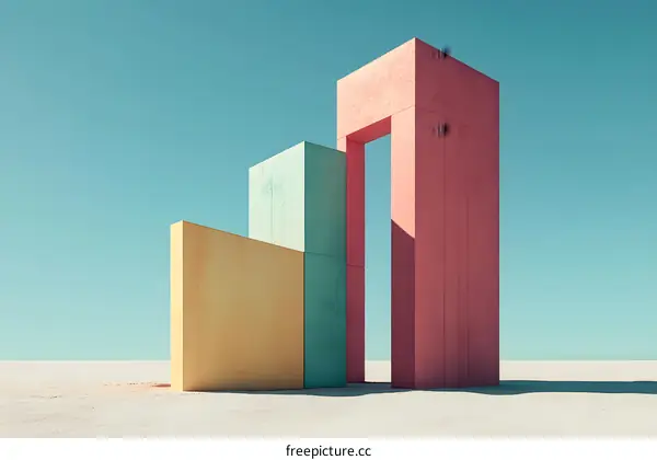 Abstract Minimalist Architecture With Colorful Blocks