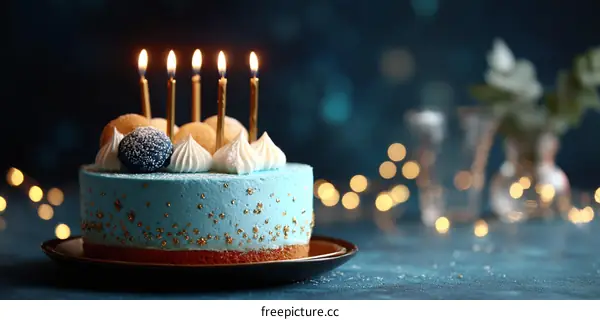 Birthday Cake Decorated with Candles and Whipped Cream