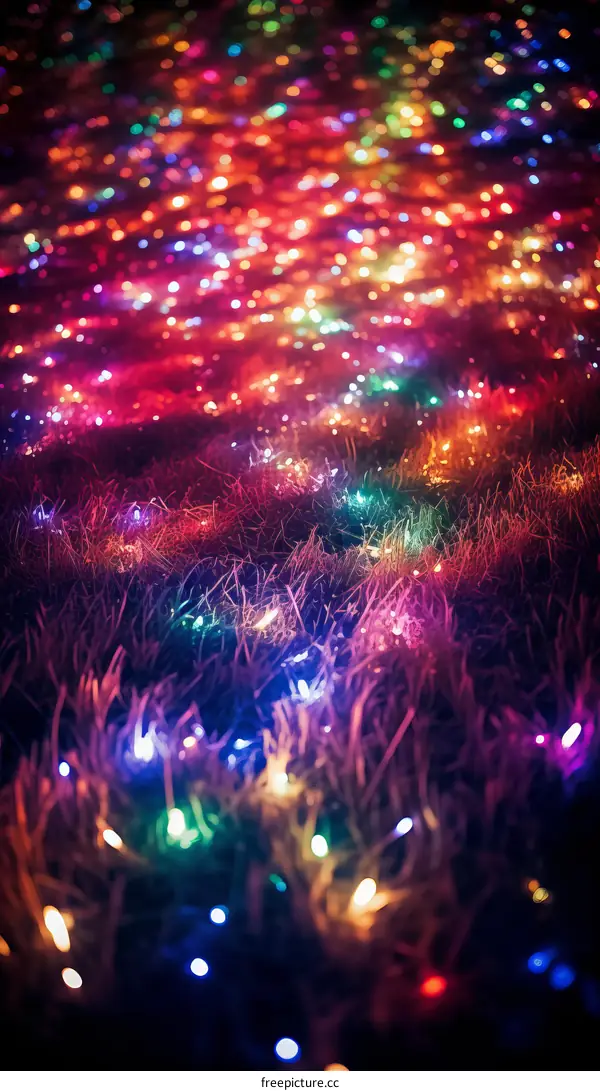 Colorful lights on the grass at night