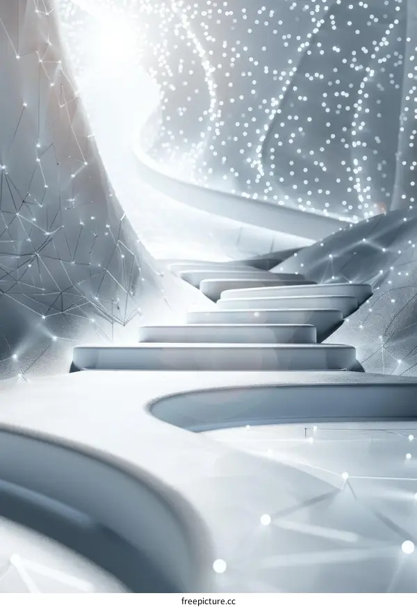 Futuristic Staircase with Glowing Particles