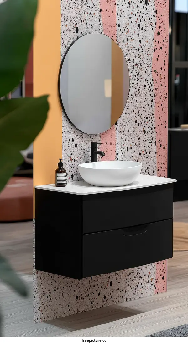 Modern Bathroom Vanity with Round Mirror