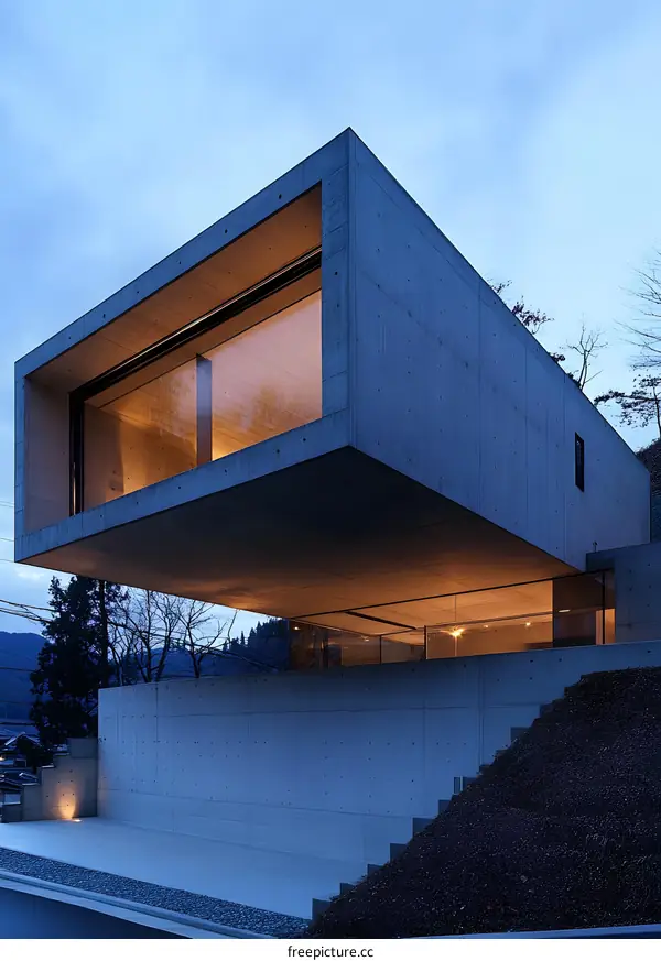 Modern Concrete House with Large Windows and a View