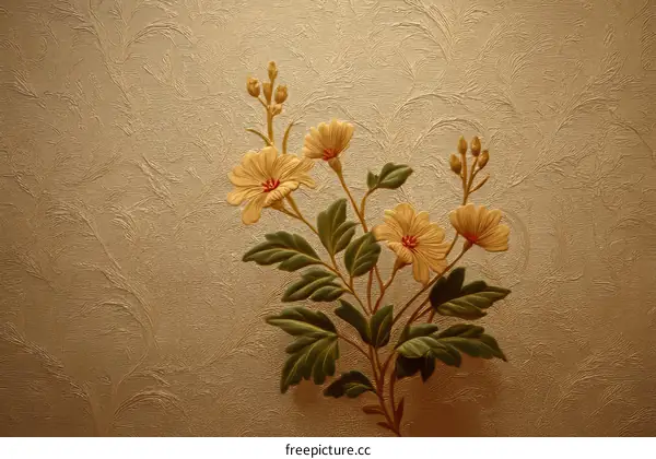 Vintage Floral Pattern on Textured Wallpaper