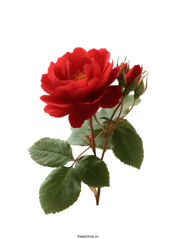 [Transparent Background PNG]Beautiful Red Rose with Leaves