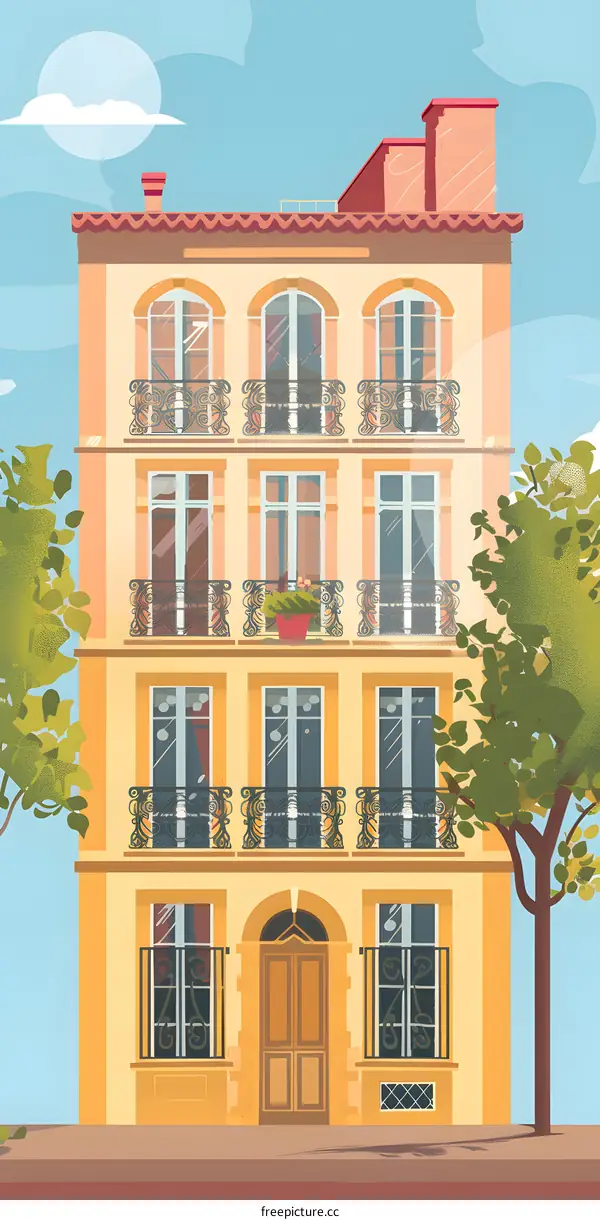 Yellow European Style Building Illustration