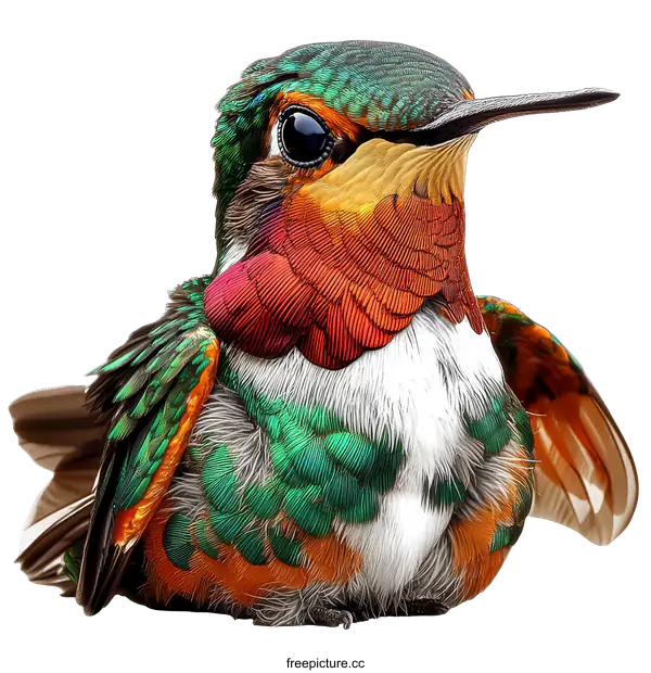 [Transparent Background PNG]Close-up Detailed Portrait of a Colorful Hummingbird