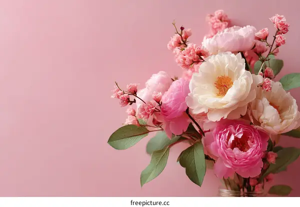 A Bouquet of Delicate Pink and Cream Peonies