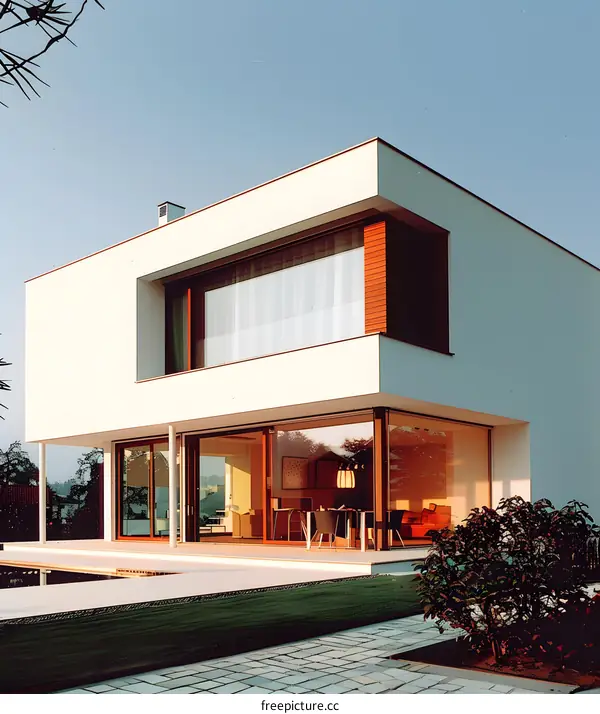 Modern White House With Large Windows And Pool