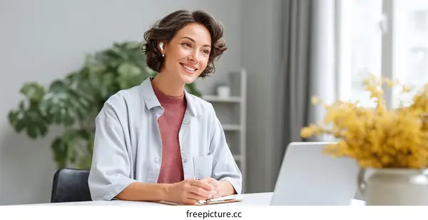 Smiling Woman in Business Casual At Home