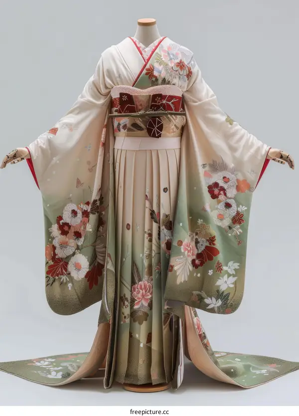 A woman wearing a kimono with a floral pattern