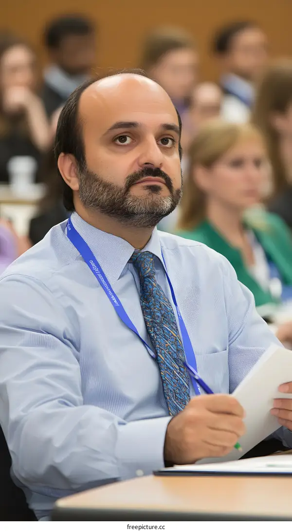 Man in Blue Shirt Taking Notes During a Meeting