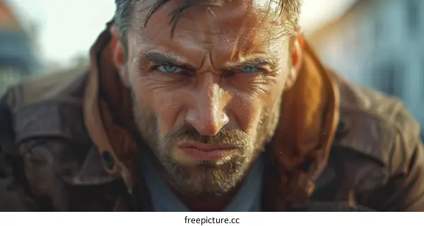 Closeup Portrait of a Serious Caucasian Man