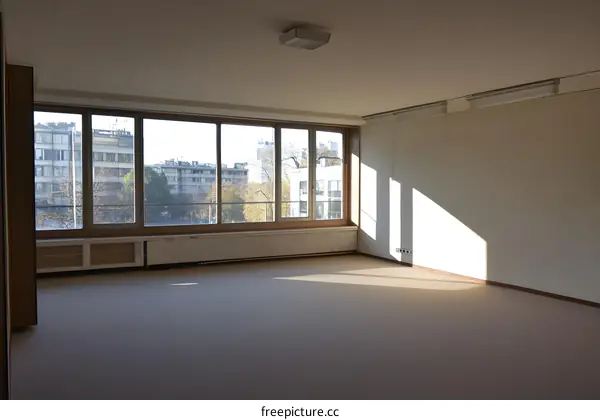 Empty Room with Large Window and City View