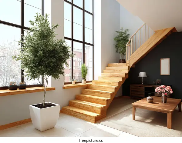 Modern Wooden Staircase in a Stylish Interior