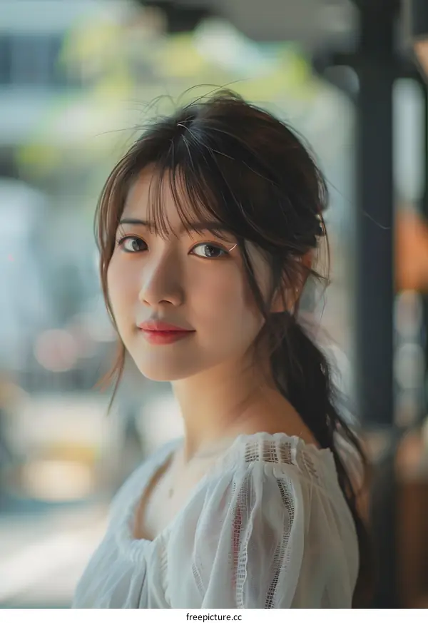 Portrait of a Young Asian Woman with a Gentle Smile