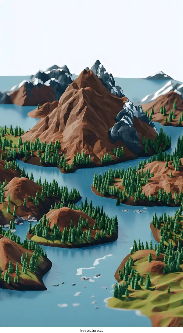 Low Poly Mountains and Lake Landscape