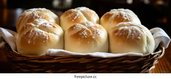 A basket of bread rolls