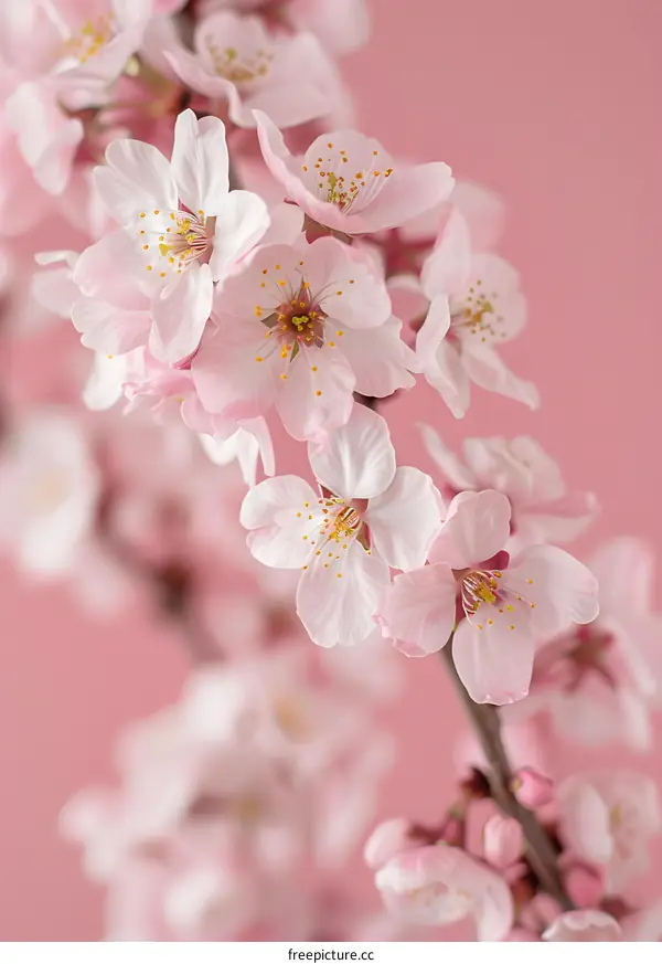 Pink Cherry Blossom Branch Closeup
