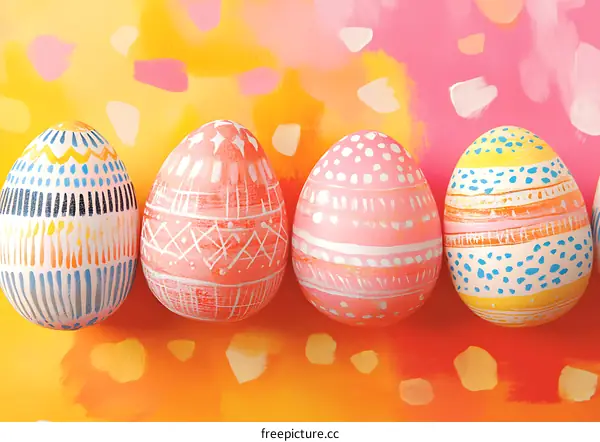 Colorful Easter Eggs Displayed on a Painted Background