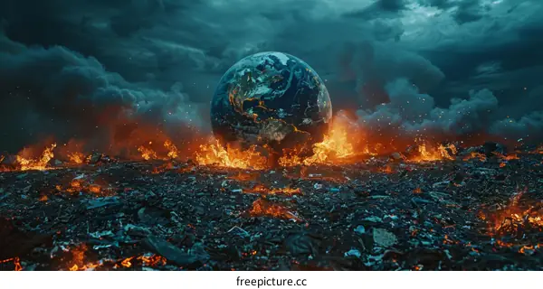 Post-Apocalyptic Landscape with Burning Earth