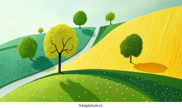 Springtime Hills with Trees and Sunlight