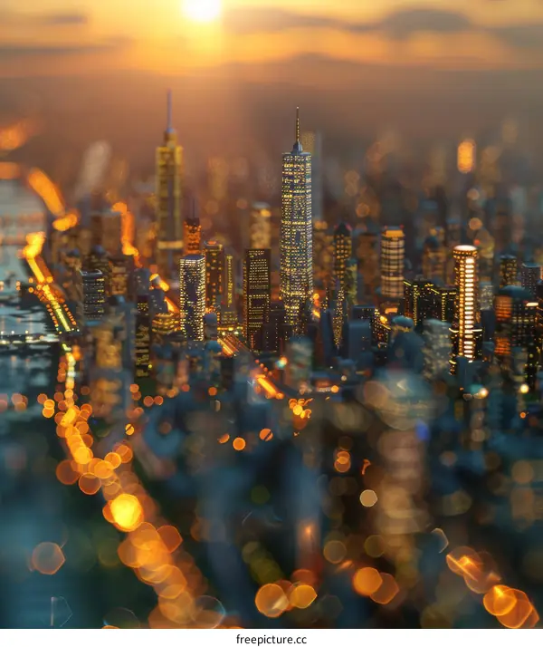 Small City Skyline with Bokeh Effect