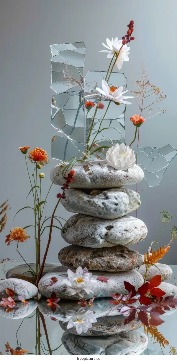 Still Life with Stones, Water, Lotus