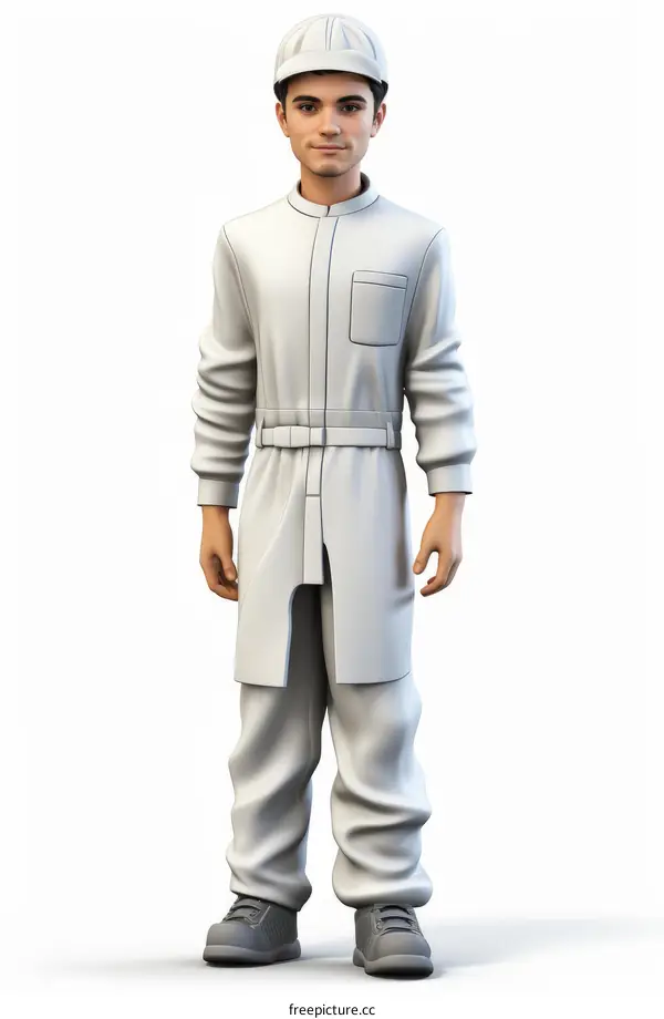 3D rendering of a man wearing a lab coat and a hat